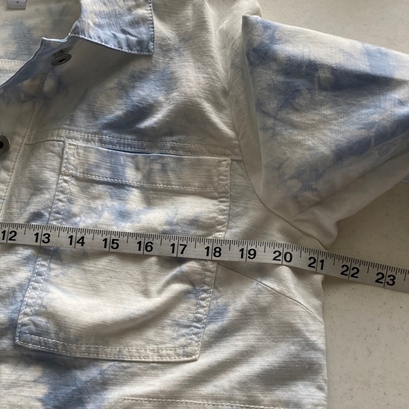 J. Jill Light Blue and White Tie-Dye Cotton Blend Jacket - Picture 7 of 8